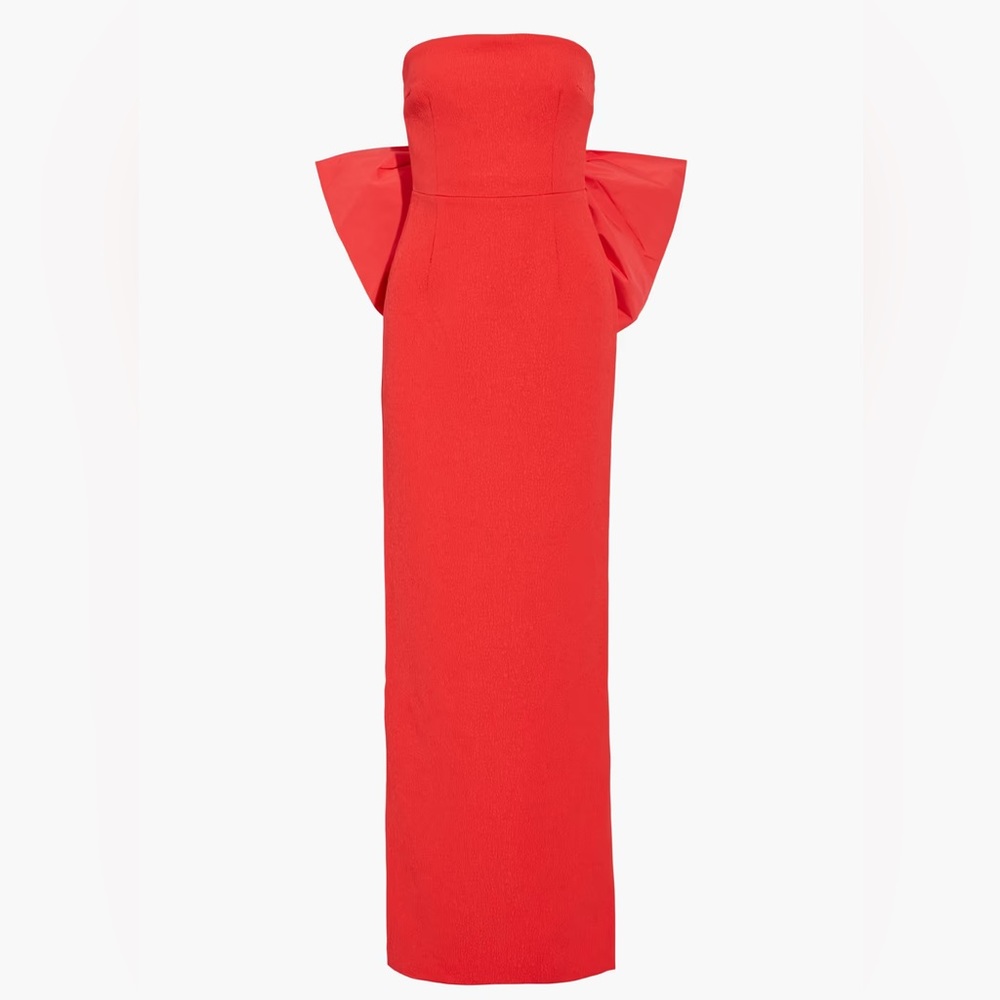 REBECCA VALLANCE Calla bow-embellished strapless cloqué gown